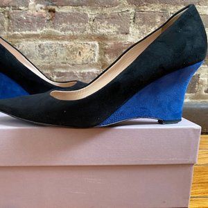 Furla Suede Wedges Blue/Black Size 39
